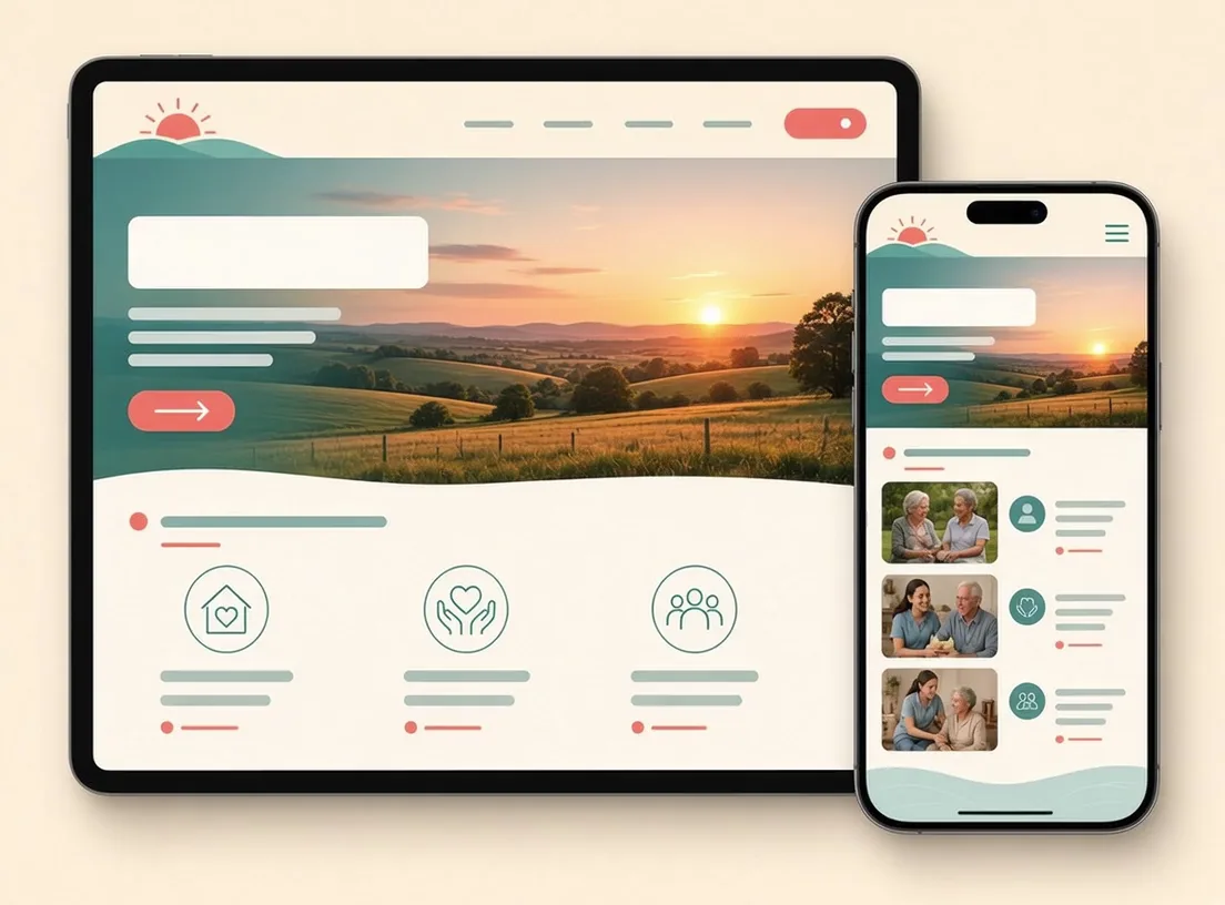 Tablet and phone showing a sample rural personal assistance agency website concept